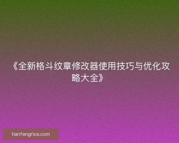 《全新格斗纹章修改器使用技巧与优化攻略大全》